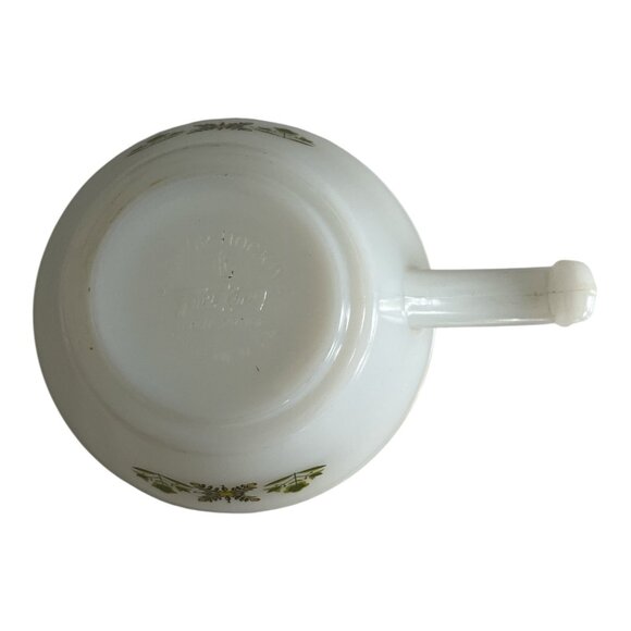 Vintage Fire-King Anchor Hocking Green Floral Handle Soup Bowl – Made in USA - Picture 4 of 5